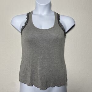 Womens Gray Y2K Racerback Lace Trim Layering Small Top Casual Sleeveless Relaxed